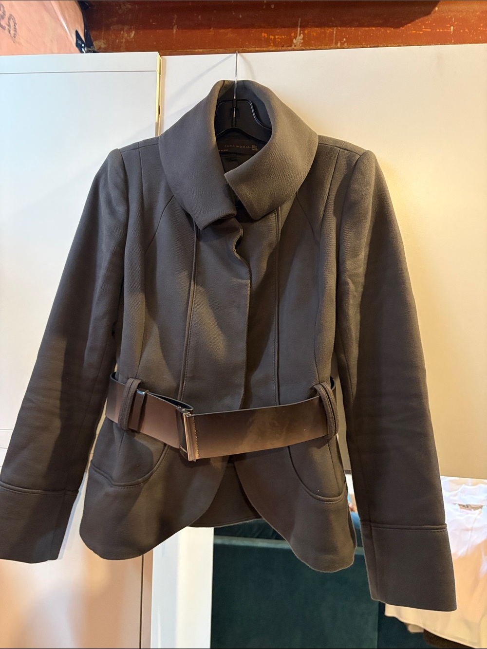Zara Dark Gray Belted Blazer Jacket